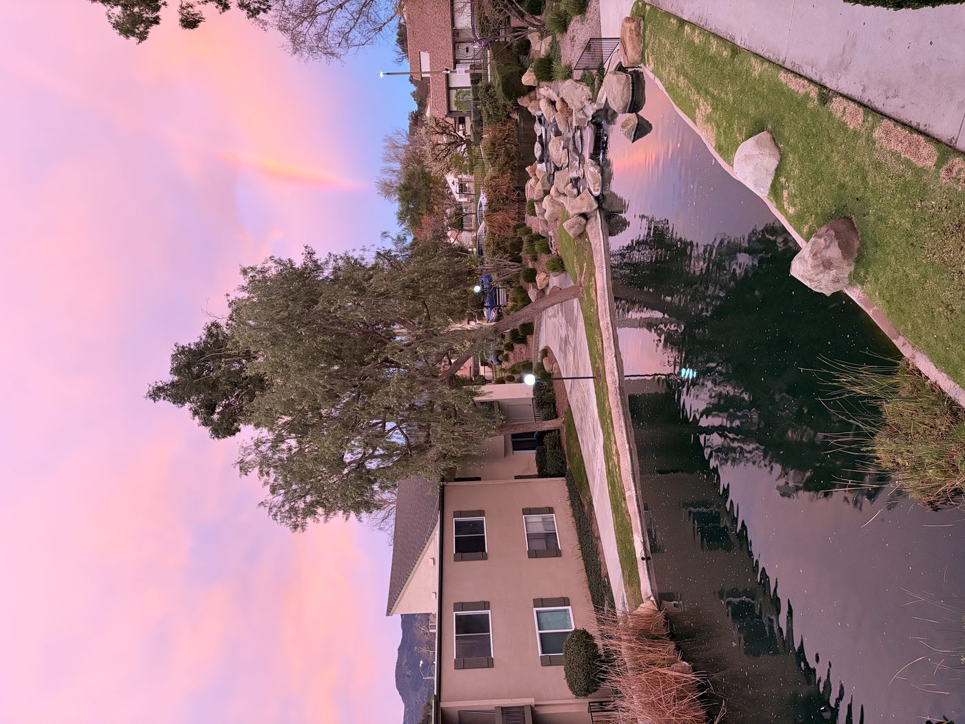 Temecula neighborhood at sunset with a rainbow, near where Toshimi Minami lives and works